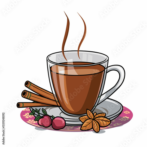 Masala Chai - Spiced Tea in a Glass Cup Illustration