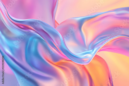 Wallpaper Mural Iridescent Fluid Abstract Image with Vibrant Holographic Colors on Pastel Pink Gradient Torontodigital.ca