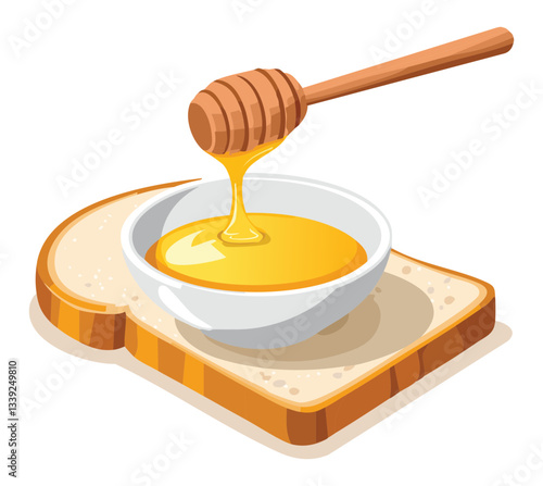 Slice bread with butter and honey topping - Vector Illustration