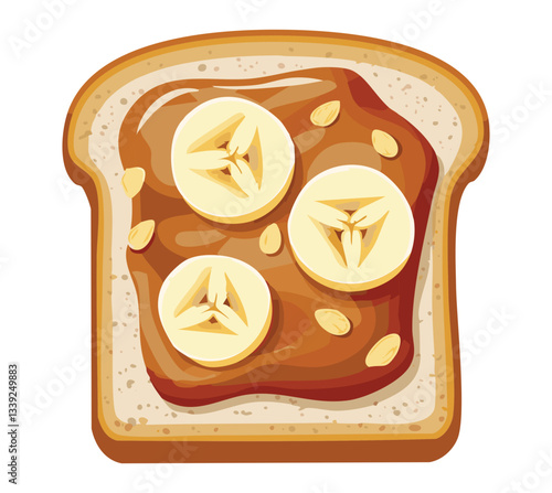 Slice peanut butter and banana topping - Vector Illustration