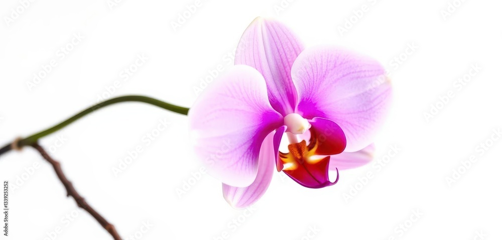 Obraz premium A single, vibrant pink orchid blossom isolated against a pure white background, beauty, tropical