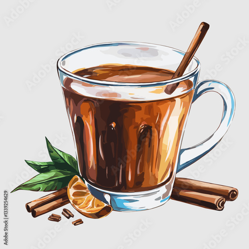 Watercolor Masala Chai in a Traditional Glass Cup