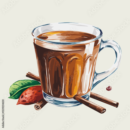 Watercolor Masala Chai in a Traditional Glass Cup