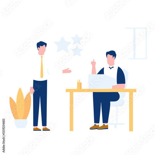 Manager providing constructive feedback to employee at desk - ideal for HR websites, management training materials, professional development blogs, and workplace communication resources