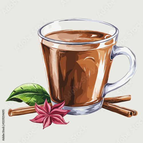 Watercolor Masala Chai in a Traditional Glass Cup