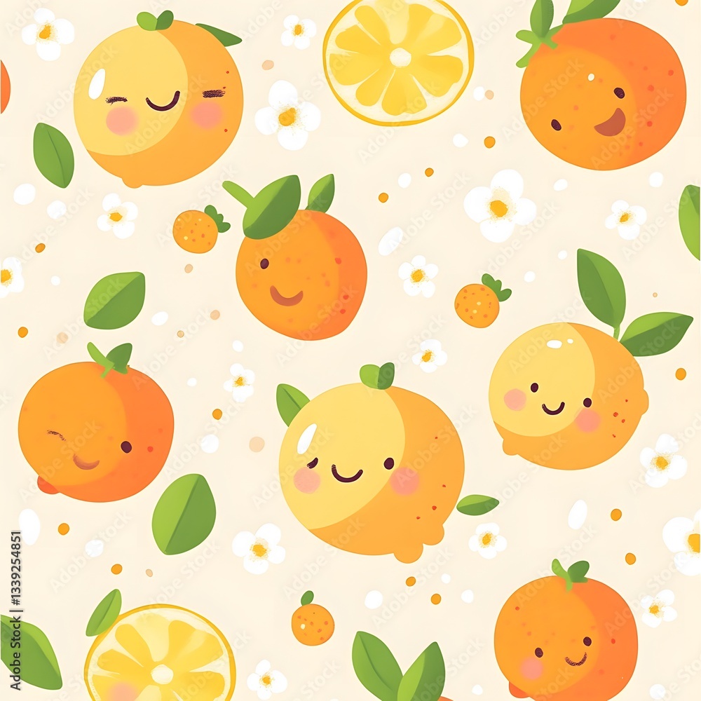 Cute Cartoon Oranges and Lemons Seamless Pattern Cute Cartoon Oranges and Lemons Seamless Pattern