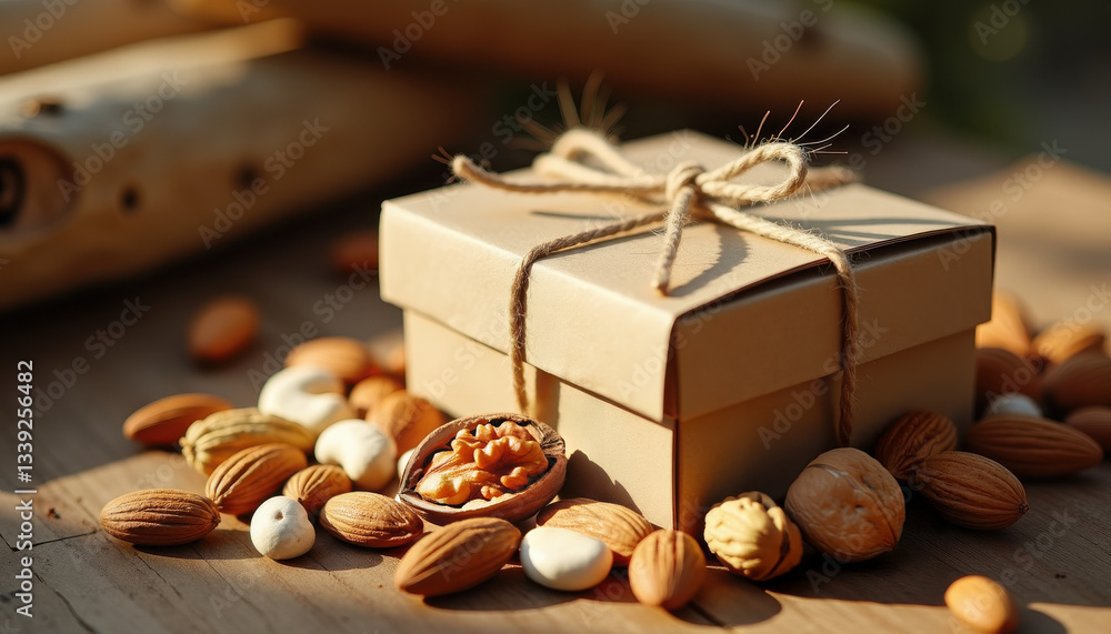 Eco-friendly nut packaging mockup with blank label and rope tie. Eco-friendly nut packaging mockup with blank label and rope tie.