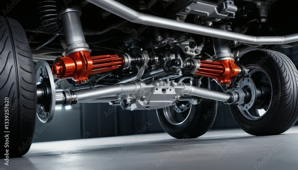 custom made wallpaper toronto digitalClose Up View of a Car's Suspension with Wheels and Tires Against a Gray Background