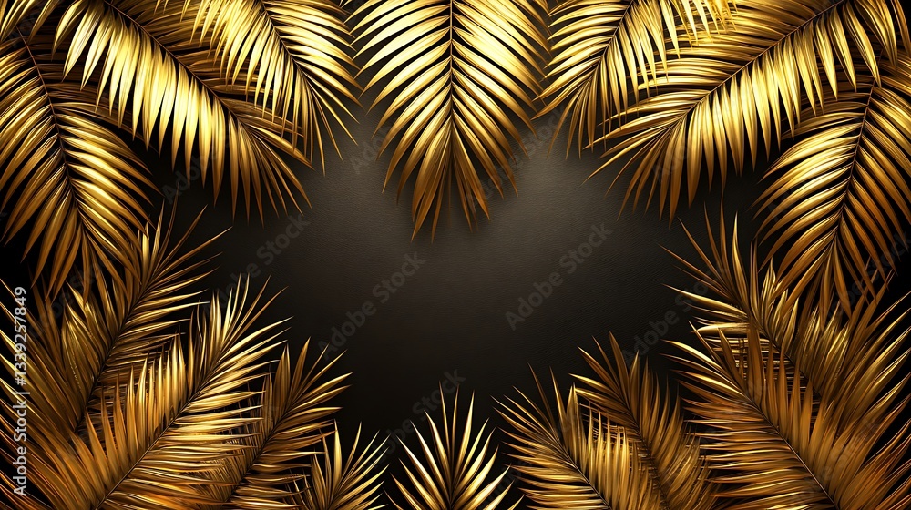 Golden palm leaves frame on black background. Golden palm leaves frame on black background.