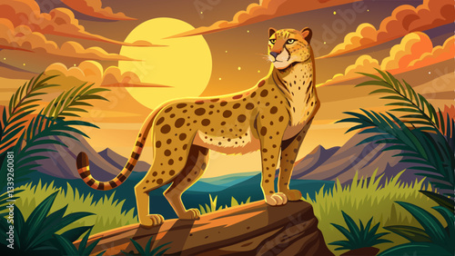 A proud cheetah standing on a rock