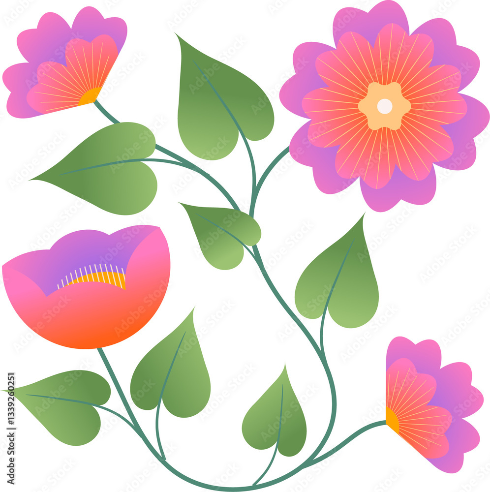 A floral branch with a mix of pink and orange wild flowers.