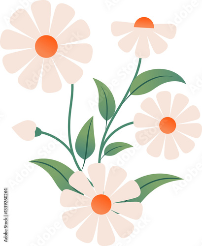 Delicate daisy flowers with green leaves.