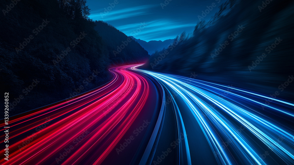 Obraz premium The road with red and blue light isolation background.