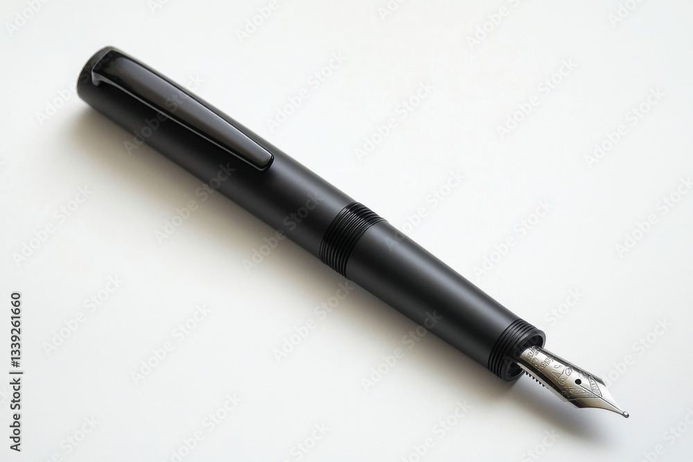Matte gray fountain pen on white background, minimalist style, monochromatic colors, product photography Matte gray fountain pen on white background, minimalist style, monochromatic colors, product photography