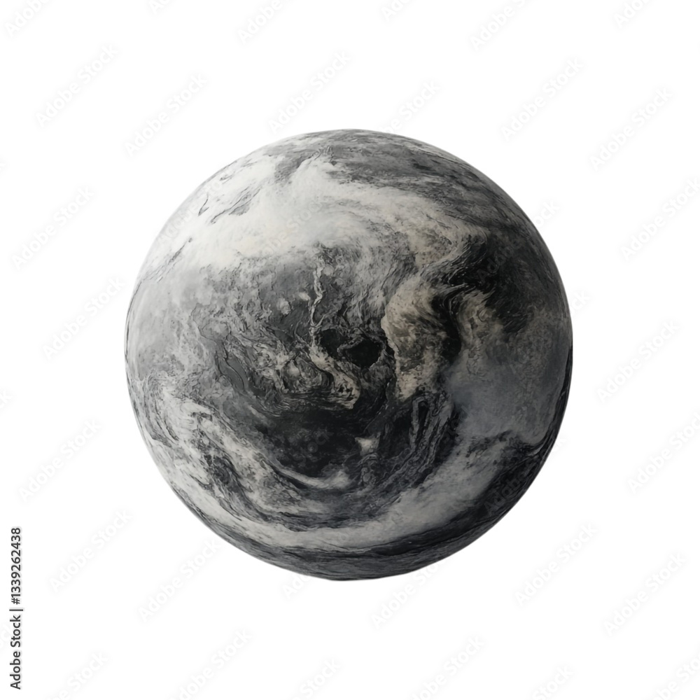 A grayscale planet swirls with dark and light clouds a cosmic mystery unfolds, A grayscale planet swirls with dark and light clouds a cosmic mystery unfolds,