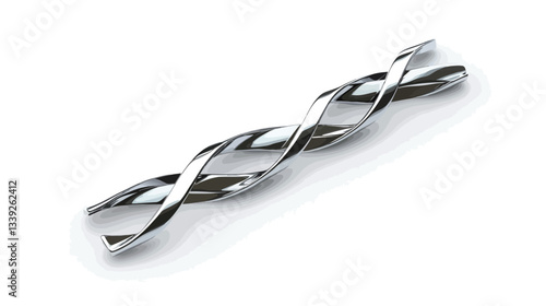 Close-up shot of a metallic, possibly chrome or silver, object with a design featuring two intertwined spirals. The object is presented against a plain white background, highlighting its reflective