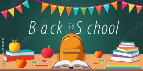 Back to school vector background design. Colorful Classroom Supplies and Learning Concept