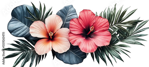  flores tropicales isolated on white background. high resolution PNG file