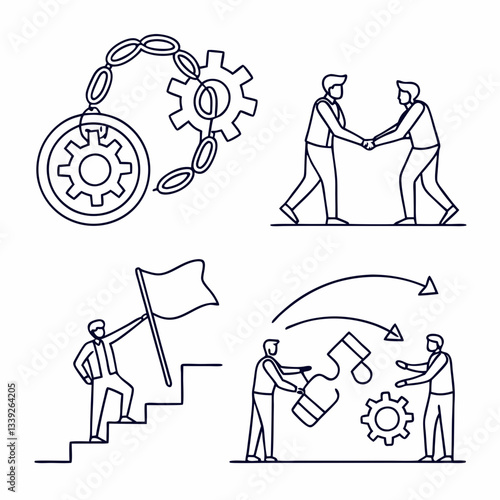 Teamwork outline icon set
