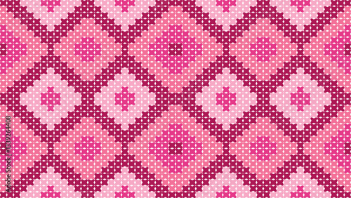 A seamless pink knitted fabric texture with a vintage floral pattern