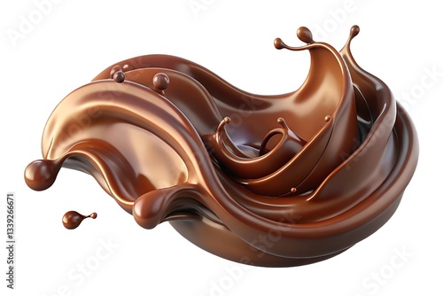 Decadent Chocolate Swirls In A Mesmerizing Dance Of Rich, Dark Brown Hues Against A Clean White Backdrop