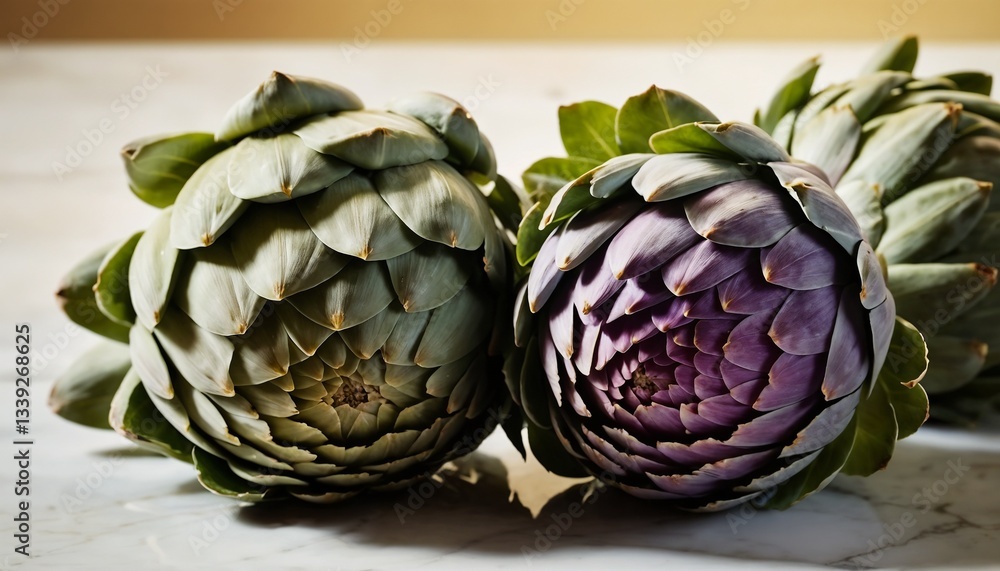 Artichokes in a natural style in vibrant colors representing healthy spring produce Artichokes in a natural style in vibrant colors representing healthy spring produce