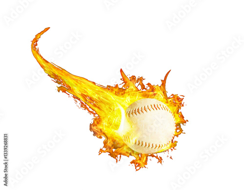 Photography Flaming baseball speeding through the air with transparent background