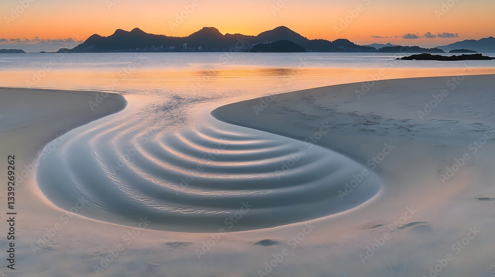 Fototapeta premium Serene Sunrise Beach Landscape with Water Patterns