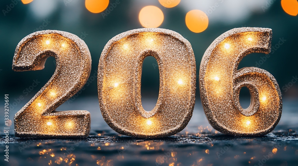Glittery 206 illuminated numbers on dark background. Glittery 206 illuminated numbers on dark background.