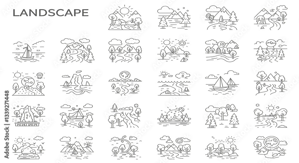 A Serene Collection Of Minimalist Landscape Illustrations Showcasing Peaceful Nature Scenes With Simple Line Art And Clean White Background A Serene Collection Of Minimalist Landscape Illustrations Showcasing Peaceful Nature Scenes With Simple Line Art And Clean White Background
