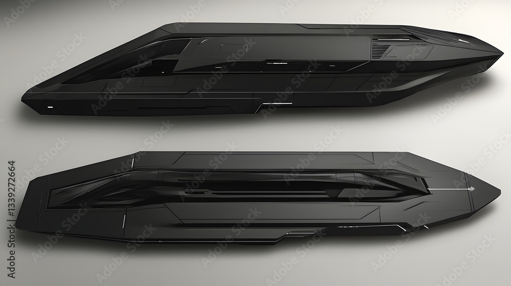 Sleek Aerodynamic Black Futuristic Vehicle Concept Design with Smooth Clean Lines and Angled Shapes Sleek Aerodynamic Black Futuristic Vehicle Concept Design with Smooth Clean Lines and Angled Shapes