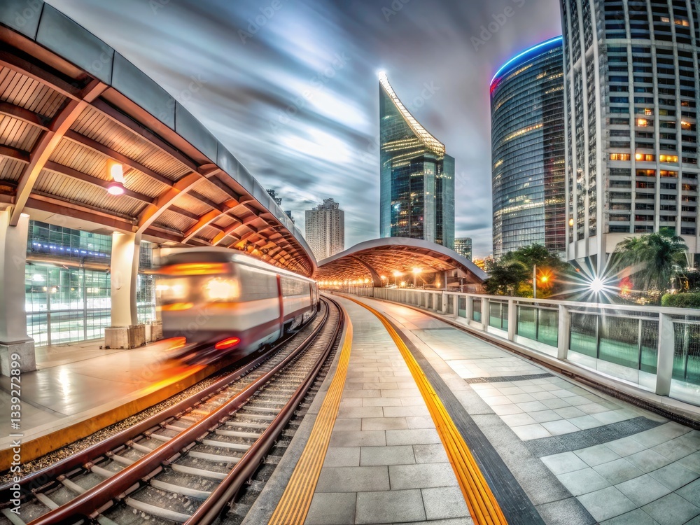 Miami Metro Rail Station Night Panoramic - Stunning Cityscape Views Miami Metro Rail Station Night Panoramic - Stunning Cityscape Views