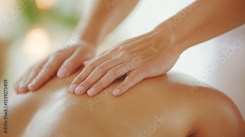 Wallpaper Mural Relaxing massage session, therapist applying gentle pressure on shoulder and back, serene atmosphere, wellness and self-care focus. Torontodigital.ca