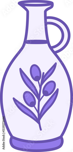 Colored Olive Oil Icon. Vector Illustration. Olive Oil in Transparent Decanter. Food. Grocery Concept