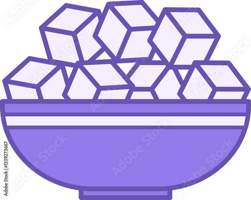 Colored Sugar Icon. Vector Illustration. Many Sugar Cubes in the Bowl. Sweet Dessert, Food. Grocery Concept