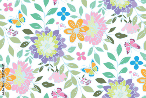 Wallpaper Mural seamless pattern with flowers Torontodigital.ca