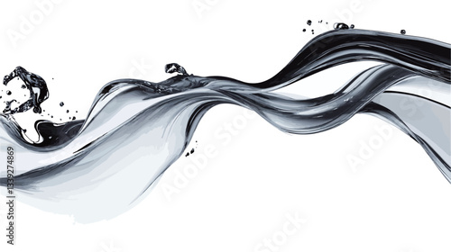 The image shows an abstract representation of a fluid wave.  The wave is depicted in shades of gray and black against a white background. The fluid appears dynamic and in motion, with visible