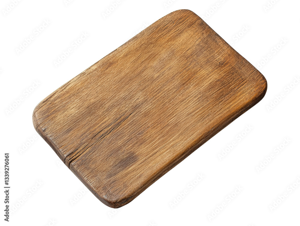A rustic wooden cutting board with a natural finish, showcasing its grain and texture. A rustic wooden cutting board with a natural finish, showcasing its grain and texture.