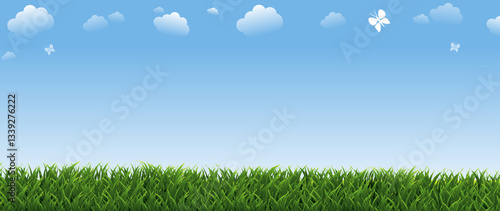 Spring Poster With Green Grass And Sky