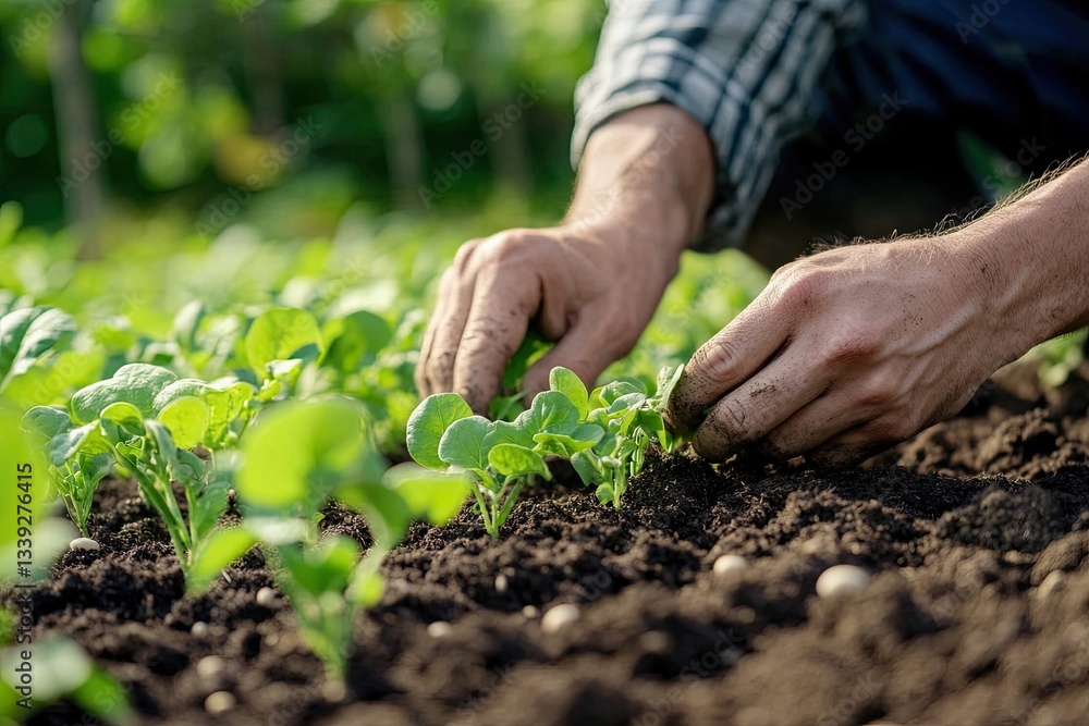A farmer planting legumes to restore nitrogen levels in the soil A farmer planting legumes to restore nitrogen levels in the soil