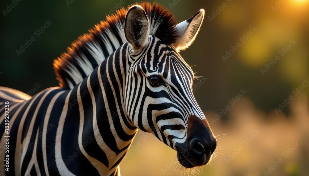 Fototapeta premium Distinctive zebra stripes on a real zebra, showing the contrast, close-up, africa