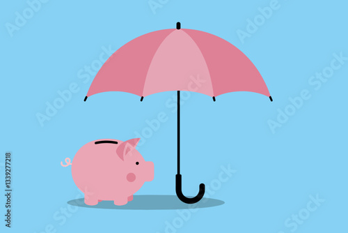Piggy bank and umbrella, business and savings concept