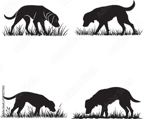 Hunting Dog Sniffing the ground silhouette vector