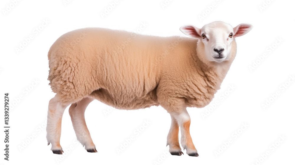 Fototapeta premium An isolated sheep with fluffy wool and a gentle expression, featuring a transparent background.
