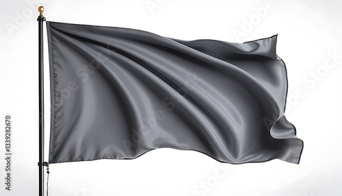 Waving Gray Flag on Pole Mockup Blank Fabric Banner Template