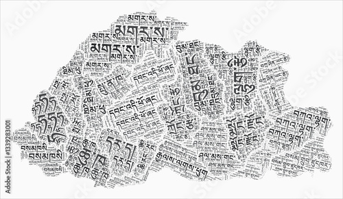 Bhutan Text Style Regions. Country region names word clouds in Dzongkha language. Modern vector illustration.