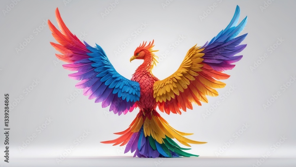 Obraz premium Colorful phoenix sculpture with vibrant feathers, displaying artistic craftsmanship and creativity