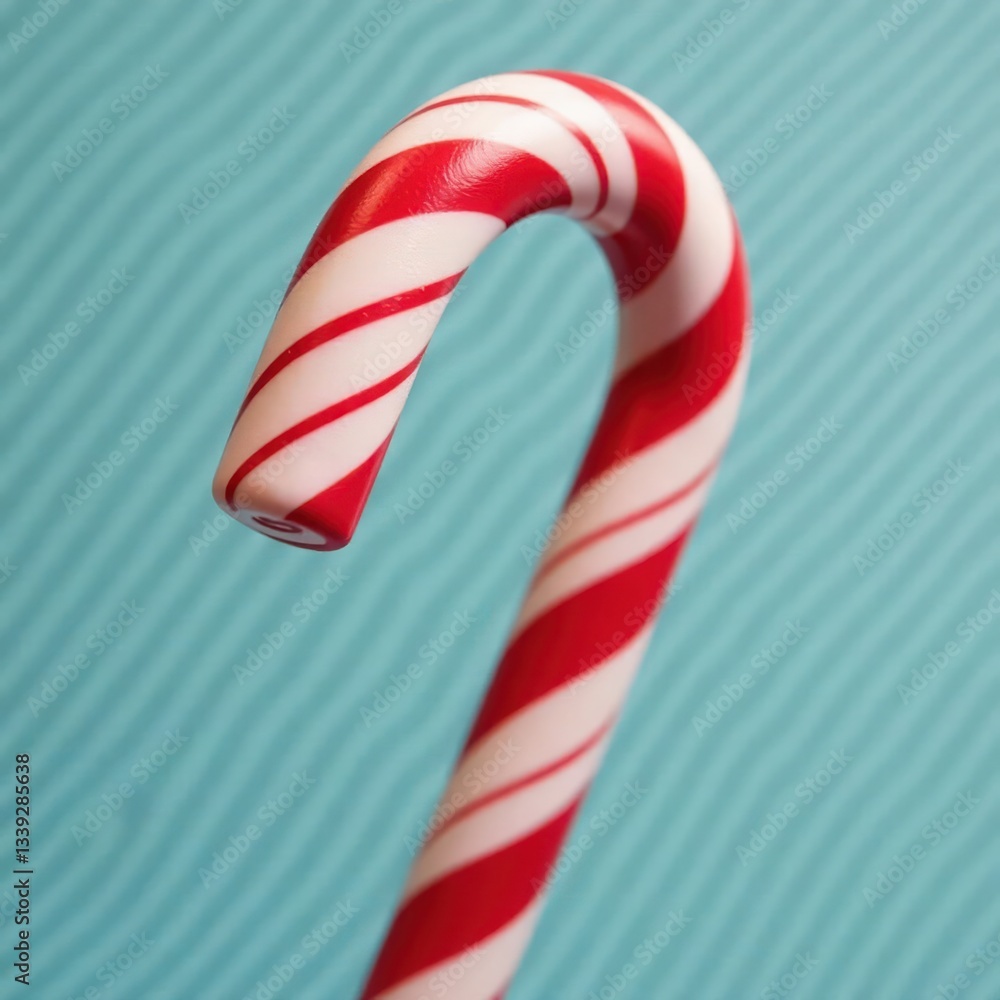 Obraz premium Striped candy cane, classic red and white swirl, christmas candy, dessert, festive treat