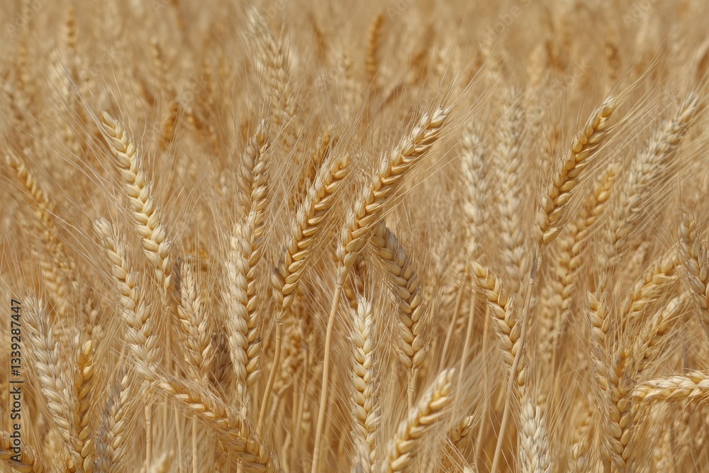 A close up view of a field of wheat with golden heads ready for harvest in the sunlight A close up view of a field of wheat with golden heads ready for harvest in the sunlight