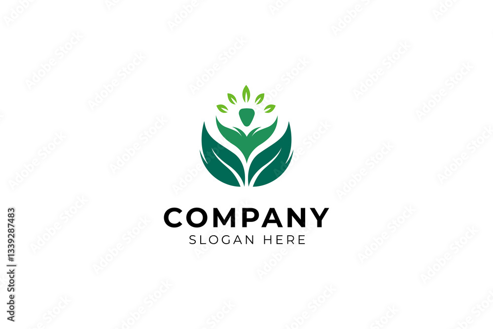 Obraz premium Human Wellness flat Logo Design. Human leaf logo design. Healthy Leaf, Natural Leaf, People Wellness Modern Logo, Health care Logo Design
